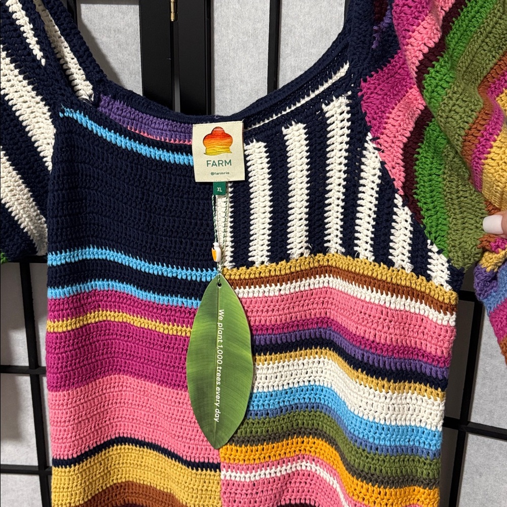 Farm Rio Mixed Stripes Crochet Knit Mini Dress – XL – NWT – Anthropologie - Picture 10 of 12